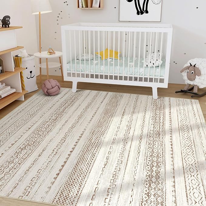 Nakagishi 6x8 Area Rug Living Room: Washable Boho Large Neutral Modern Soft - Image 6