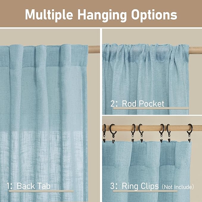 LAMIT Stone Blue 72 inch Linen Curtains - Image 3