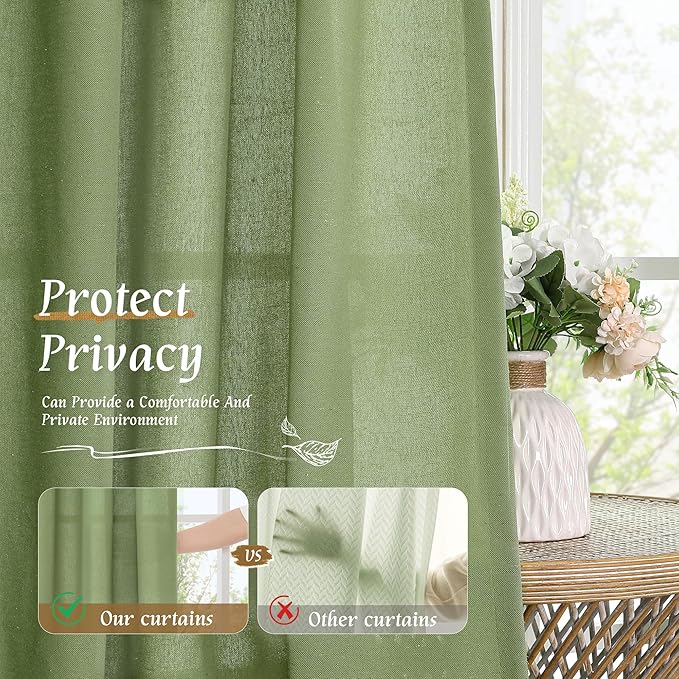 LAMIT Green Linen Curtains for Small Windows, 45 Inches Long Light Filtering - Image 5