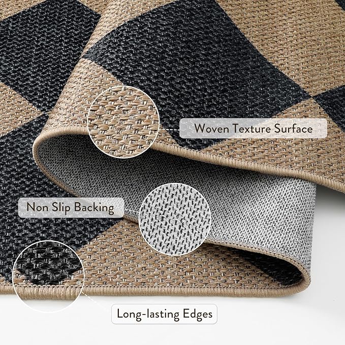 Lahome Colette Checkered Easy Jute Kitchen Rug, 2x3 Front Door Mat Non Slip - Image 3
