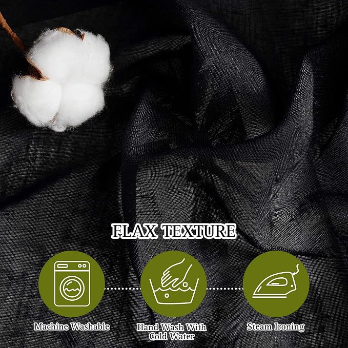 NICETOWN Black Curtains Linen Sheer Textured, Grommet Semi Sheer Linen Blend - Image 3