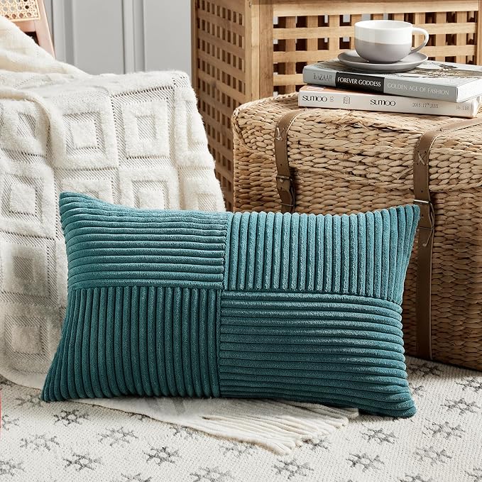 Fancy Homi 2 Packs Teal Lumbar Decorative Throw Pillow Covers 14x24 Inch - Image 2