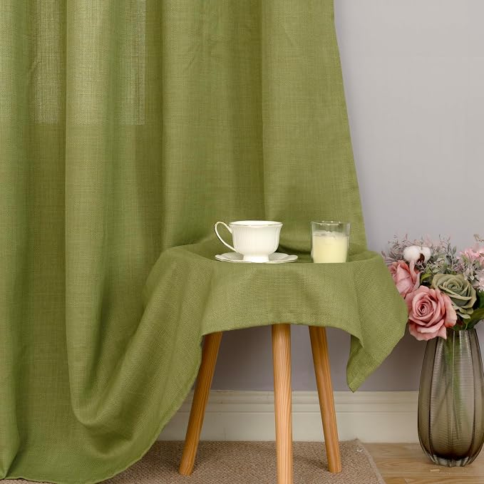 LAMIT Moss Green Linen Curtains 45 inch - Image 8