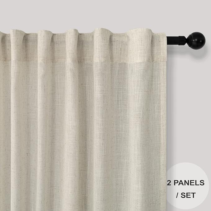 Pitalk Flax Linen Curtains 92 Inch Length 2 Panels - Image 2