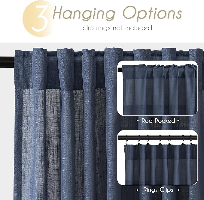 Navy Blue Curtains 105 inch Length - Image 2