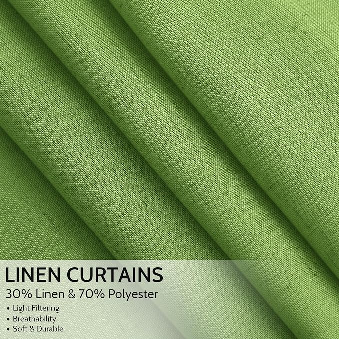 Nanspring Lime Green Linen Blend Light Filtering Back Tab Curtains 102 Inches - Image 2