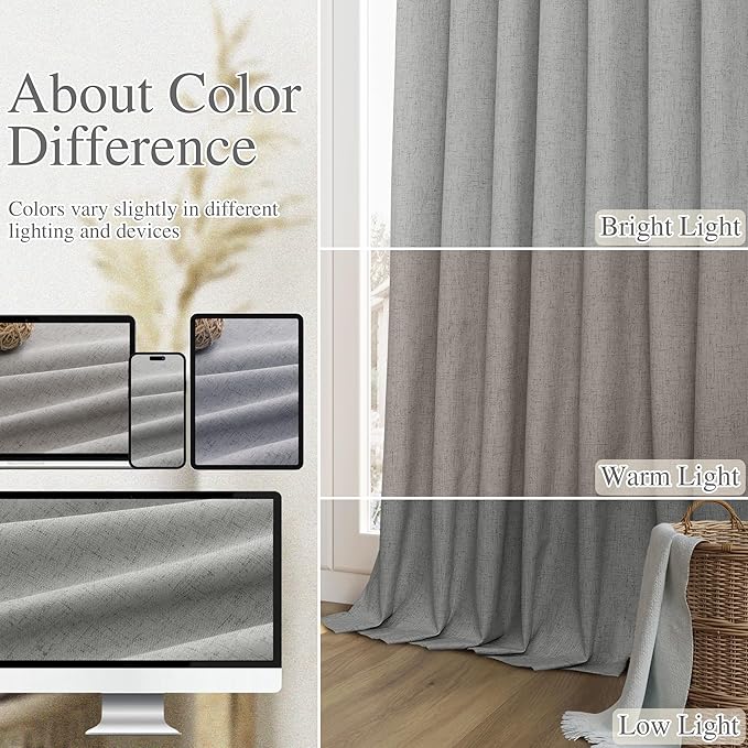 Guken 100% Blackout Linen Curtains 120 Inch Length 2 Panels Set - Image 7