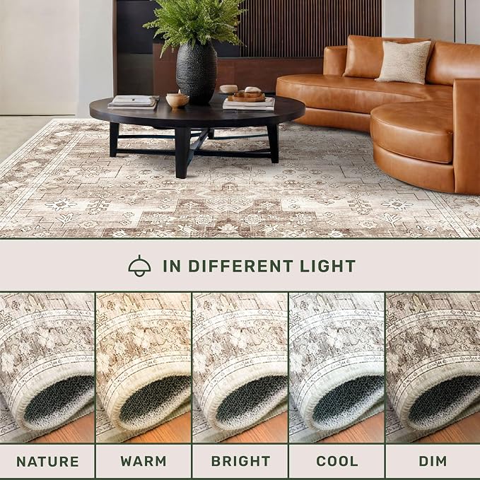 Washable Neutral Farmhouse Large Entryway Rug, 3x4 Area Rugs - Image 8