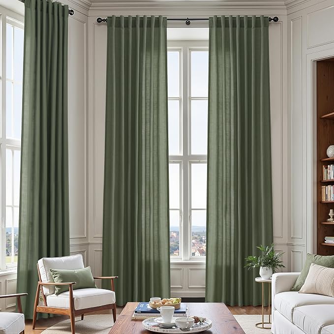 130 Inch Extra Long Curtain for Floor to Ceiling High Window Olive Green Linen - Image 7
