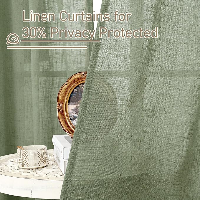 LAMIT Short Linen Window Curtains 30 Inches Long 2 Panels, Sage Green Semi - Image 5