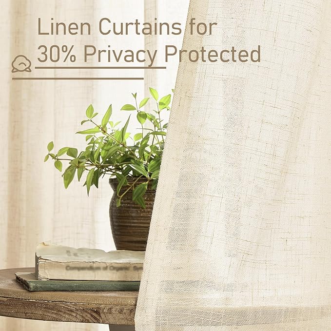 LAMIT Beige Linen Curtains 72 Inches Long 2 Panels - Image 5