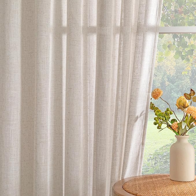 MYSKY HOME Boho Curtains 72 Inch Length, Natural Linen Semi Sheer Drapes - Image 9