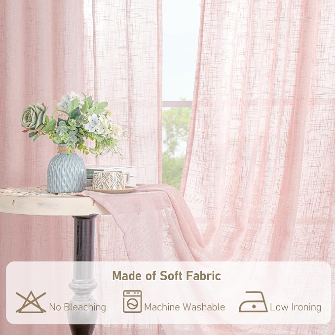 LAMIT 54 Inch Semi Sheer Window Linen Curtains, Light Filtering Panels Back Tab - Image 8