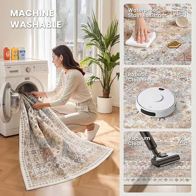 zesthome 2x6 Runner Rug for Hallways, Machine Washable Rug, Non Slip Vintage - Image 4