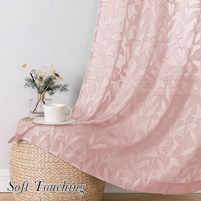 Lecloud Leia Blush Pink Sheer Curtains 2 Pieces, 30 Inch Short Curtains - Image 6