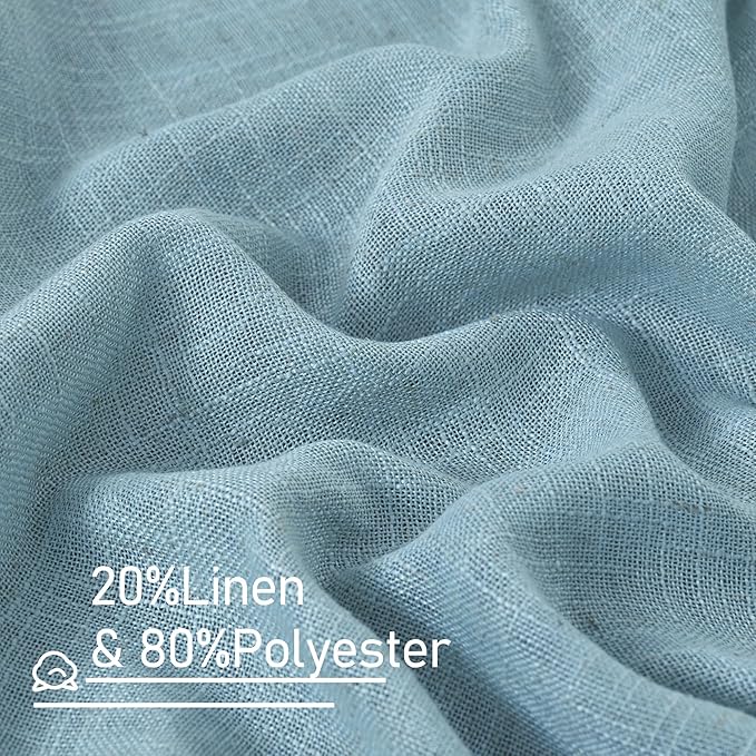 LAMIT Stone Blue Semi Sheer Window Linen Curtains 63 Inch Length, Light - Image 2