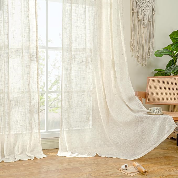LAMIT Ivory 90 Inches Long Linen Sheer Curtains - Image 9