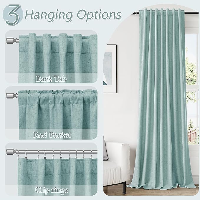Guken Light Blue 100% Blackout Linen Curtains 100 Inch Length 2 Panels Set - Image 6