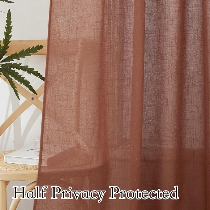 RYB HOME Faux Linen Curtains 102 inches Long, Elegant Textured Sheer Drapes - Image 5