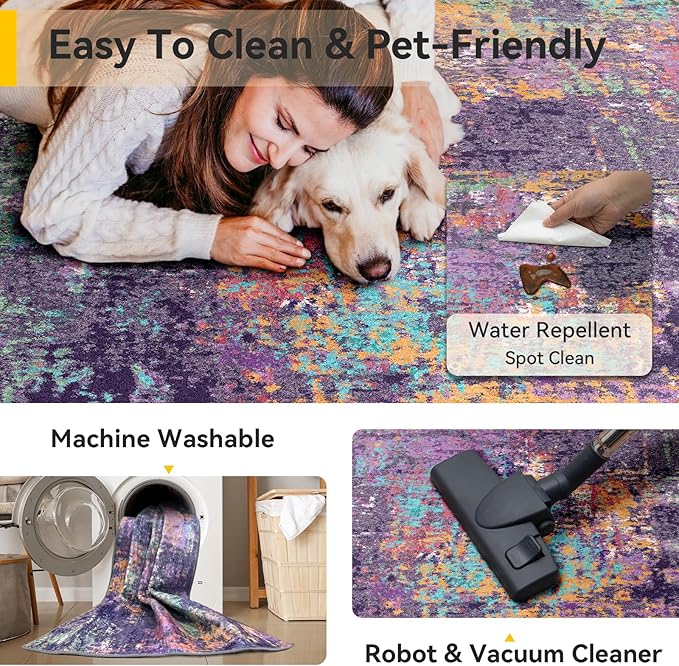 Washable Area Rugs 8'x10' Non-Slip Modern Abstract Soft - Image 5