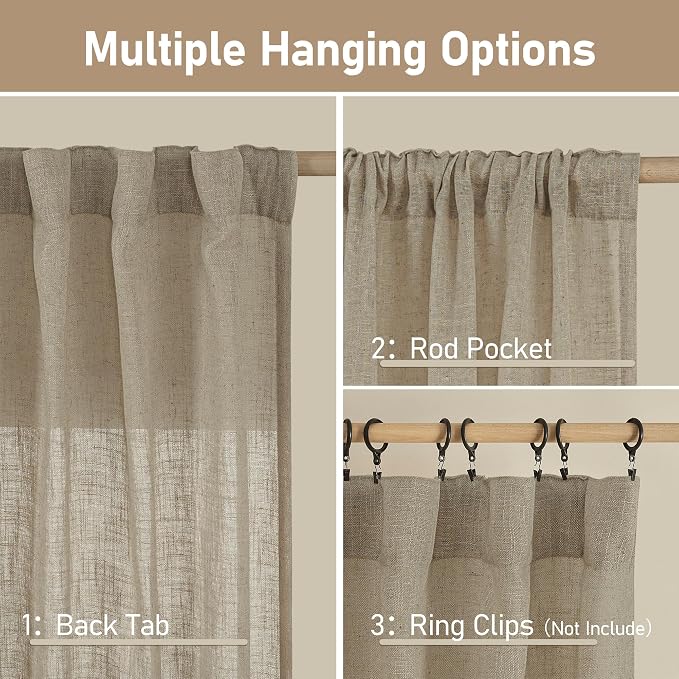 LAMIT Taupe 72 inch Linen Curtains - Image 3