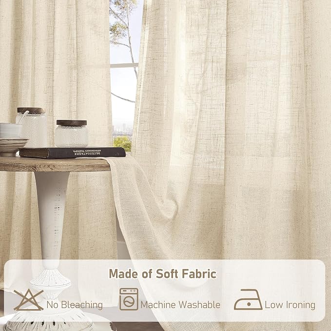 LAMIT Light Filtering Linen Curtains 84 inches Long - Image 8