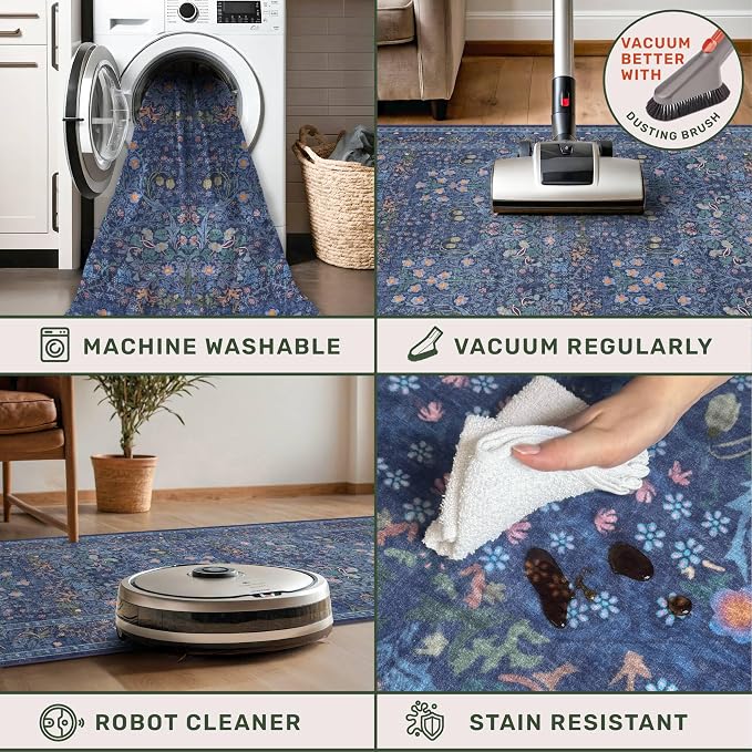 Non Slip Dark Blue 2x5 Runner Rug - Image 4