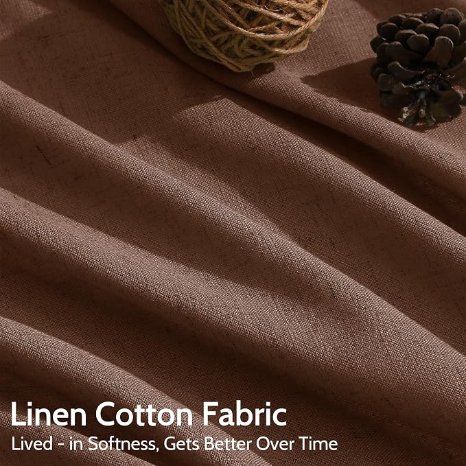 Mocha Brown Linen Curtains 102 Inches Long Rod Pocket Back Tab Drapes 2 Panels - Image 4