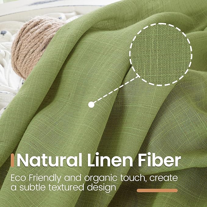BGment Olive Green Linen Curtains - Image 3