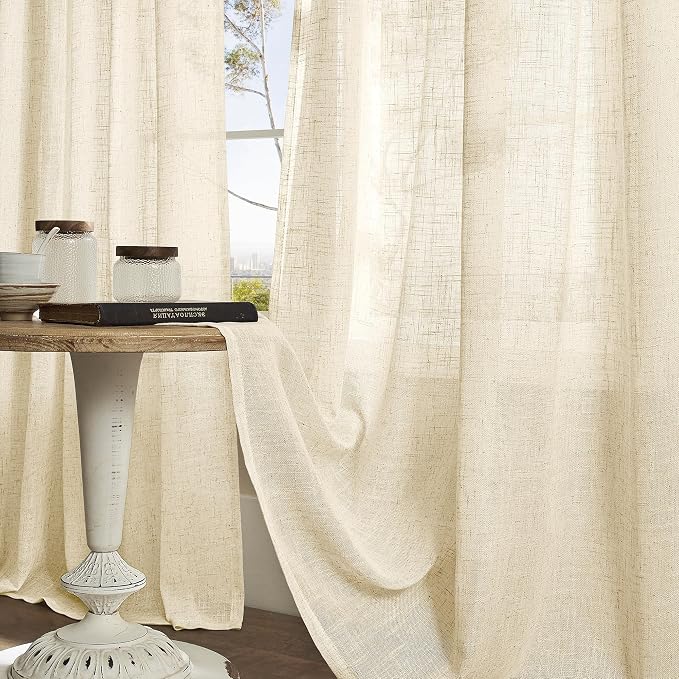 LAMIT Beige 72 inch Linen Curtains 2 Panels Set - Image 6
