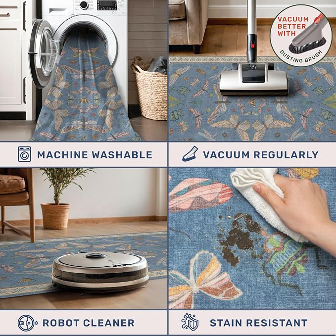 Hazo Haus Washable Blue Rugs for Bedroom Bedside - Image 4