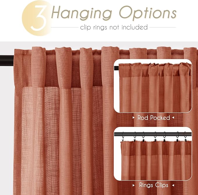 90 inch Linen Terracotta Curtains 2 Panels - Image 2