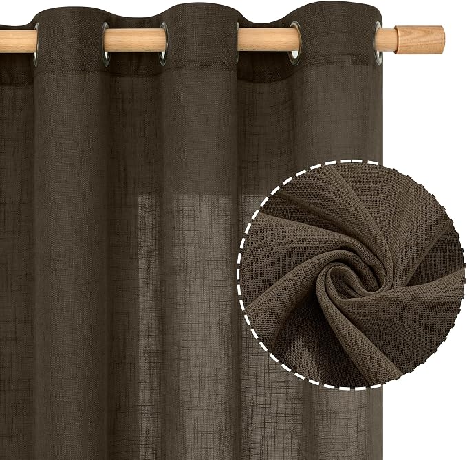 LAMIT Brown Linen Curtains 63 Inch Length - Image 2