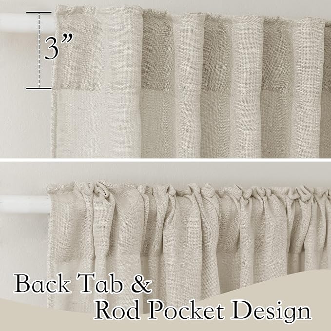 RYB HOME Semi Sheer Curtains for Sliding Glass Door, Linen Texture Farmhouse - Image 2