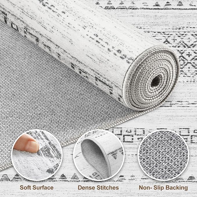 Nakagishi Area Rug Living Room Rugs: 4X6 Machine Washable Boho Large Neutral - Image 3