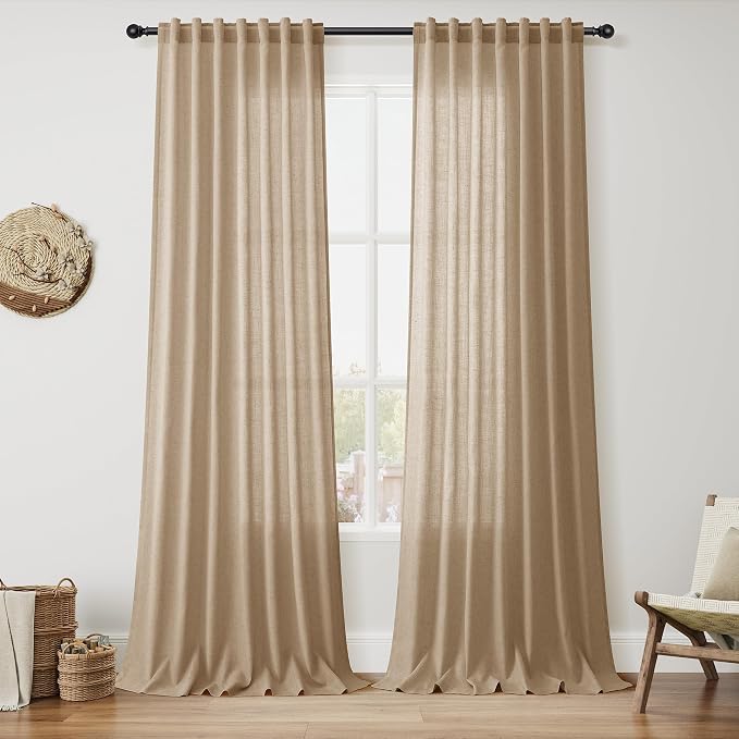 Sand Beige Linen Curtains for Living Room 98 Inches Long Simple Modern Light by Nanspring