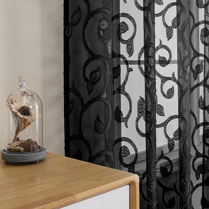 OWENIE Furman Extra Long Sheer Black Curtains 96 inches Long - Image 7