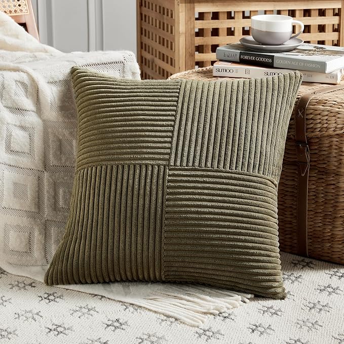 Fancy Homi 2 Packs Olive Green Decorative Throw Pillow Covers 18x18 Inch - Image 2