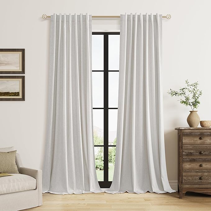 Guken Natural Extra Long 100% Black Out Curtains 120 Inch Length 2 Panels Set by Guken