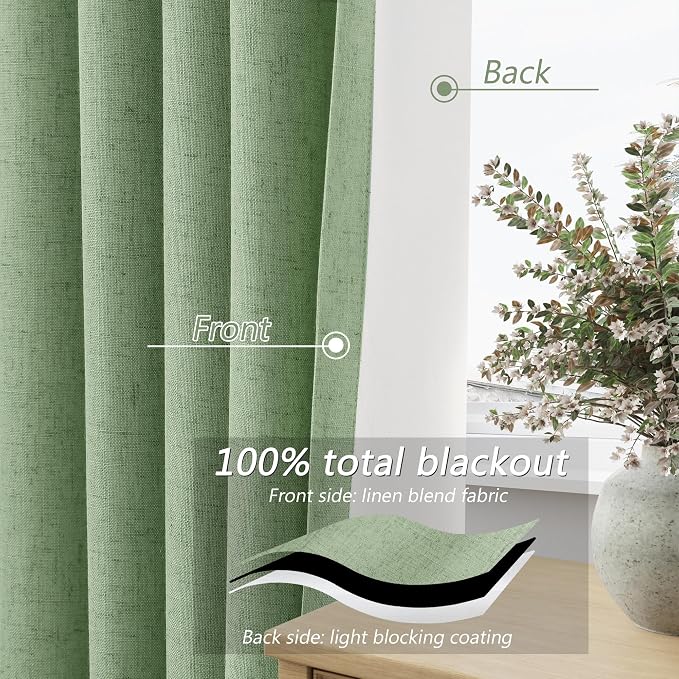 Guken 100% Blackout Linen Curtains 84 Inch Length 2 Panels Set - Image 4