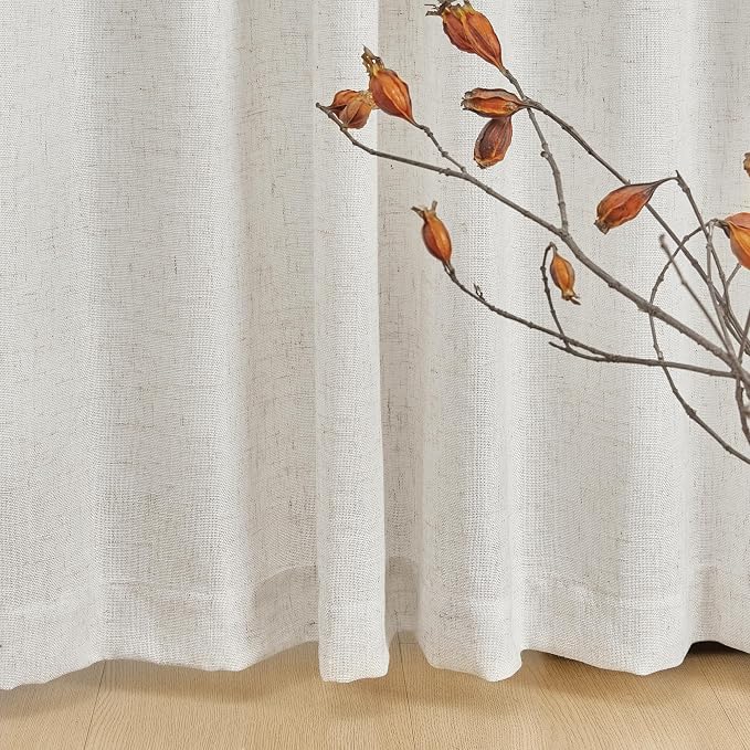 MYSKY HOME Linen Curtains for Sliding Glass Door, Back Tab Semi Sheer Curtain - Image 5