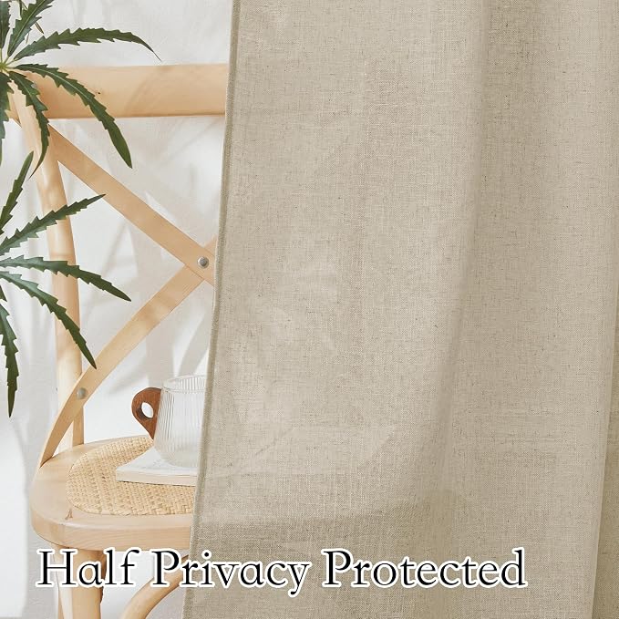 RYB HOME Semi Sheer Curtains 102 inches Long, Back Tab Light Filtering Half - Image 4
