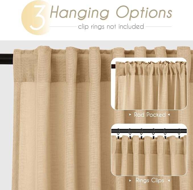 Tan Linen Curtains 102 inches Long - Image 2