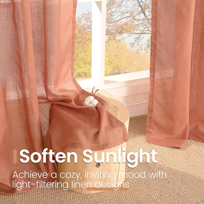 BGment Terracotta Linen Curtains 63 Inches Long - Image 5