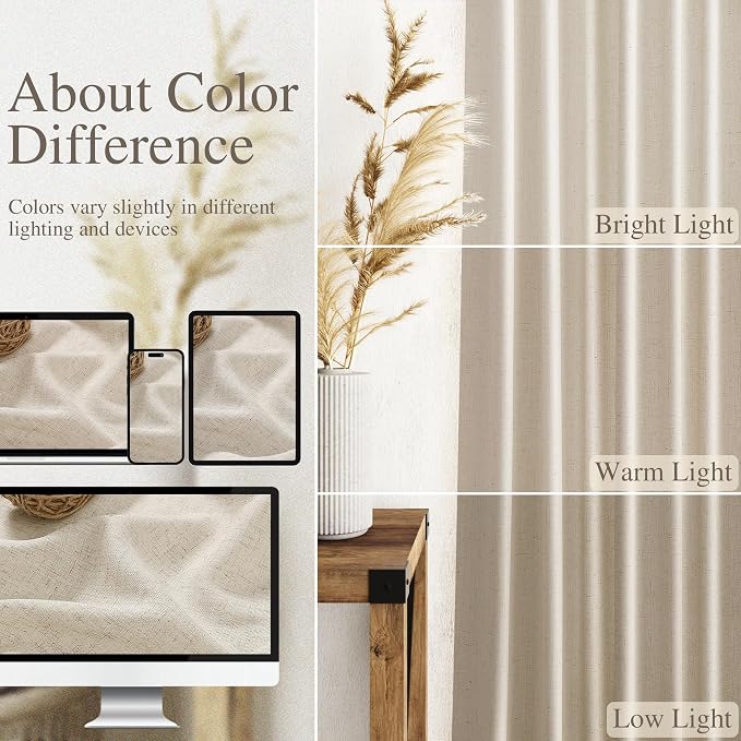 Boho Linen Curtains for Living Room 126 Inches Long Light Filtering Semi Sheer - Image 3