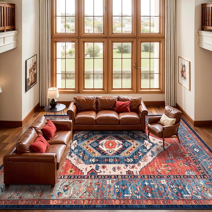 SERISSA Washable Rugs 9x12 Area Rugs, Large Non-Slip Boho Living Room Rust Rug - Image 3