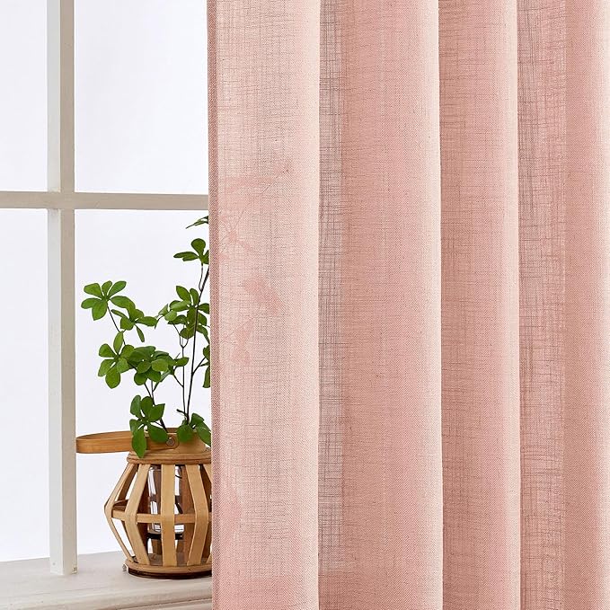 MIULEE Blush Pink Linen Curtains 84 Inches Long 2 Panels - Image 5