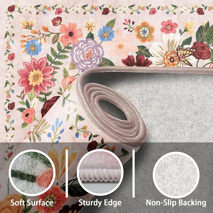 Pink/Beige Washable Area Rug 8x10, Large Soft Rugs - Image 3