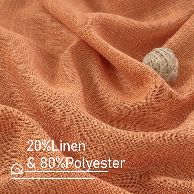 LAMIT Burnt Orange Semi Sheer Window Linen Curtains 63 Inch Length, Light - Image 2