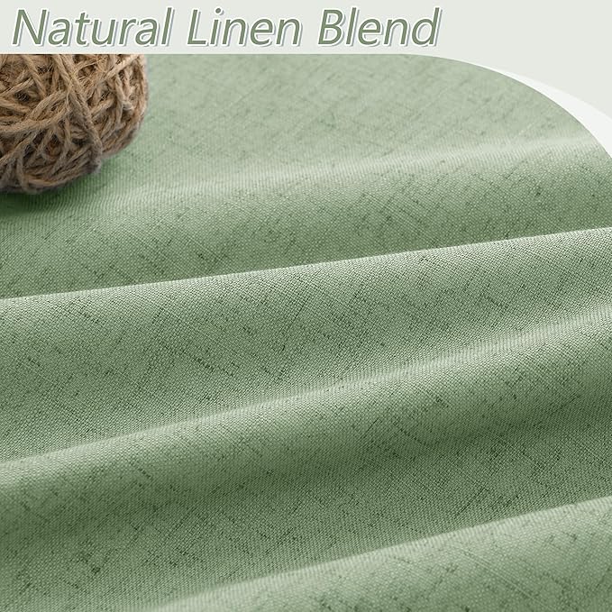 Guken Light Sage 100% Blackout Linen Curtains 96 Inch Length 2 Panels Set - Image 3